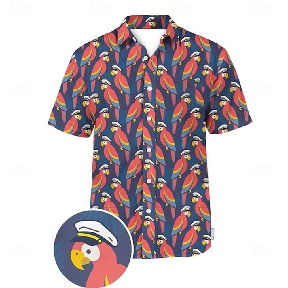 Tipsy Elves Mens XXL Navy Sailor Parrot Print Short Sleeve Button Down Shirt
